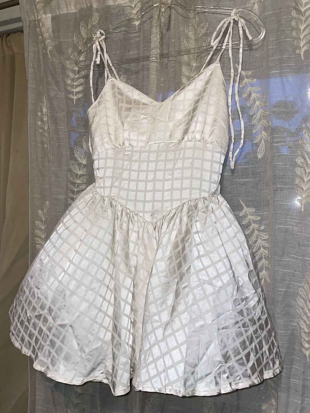 Sugar Thrillz White Grid-Print Tie-Strap Party Dress